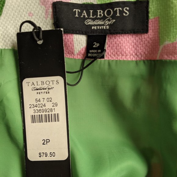 NWT! Talbots Pencil Skirt Bright Floral Pink/Green Size 2P - Picture 3 of 3